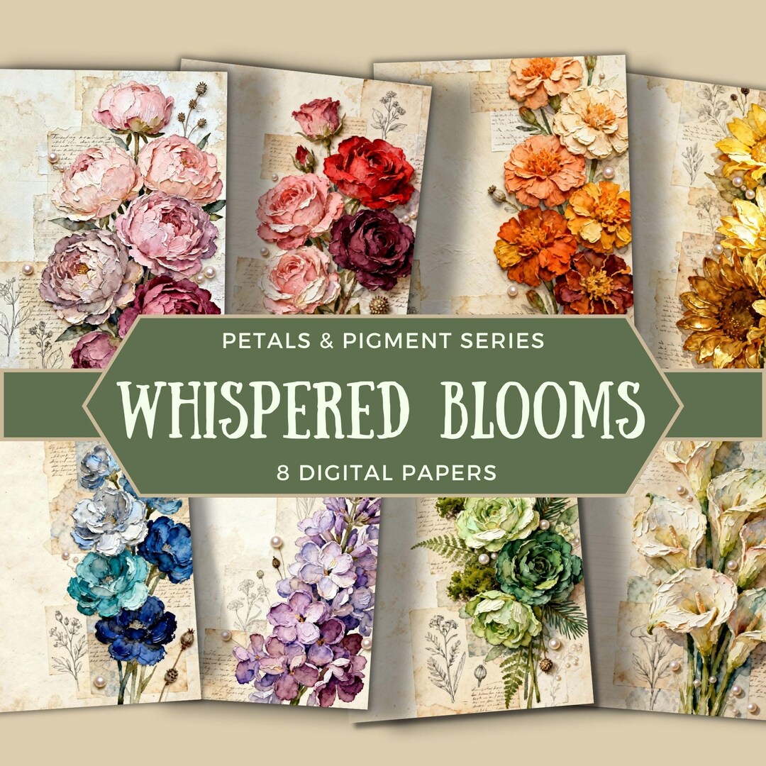 Printable Flower Junk Journal Pages, Mixed Media Floral Paper Pack for ...
