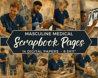 Male Nurse Pages, Medical Junk Journal Printables, Masculine Healthcare Ephemera, Nurse Retirement Scrapbook Kit