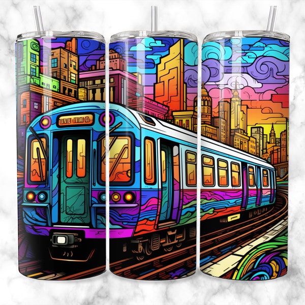 Subway Tumbler Wrap, Tumbler Wrap, 20 oz Straight Skinny Tumbler Seamless Sublimation Design PNG, Commercial Use, Graffiti, Urban, Colorful