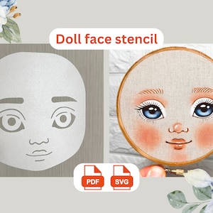 Doll Face stencil sjabloon voor handborduurwerk of schilderij CriCut compatibel (4x4 inch) SVG/PDF-bestand