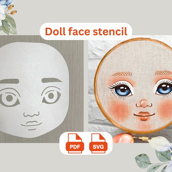 Doll Face Stencil Template For Hand Embroidery or Painting CriCut Compatible (4x4 Inches) SVG/PDF File