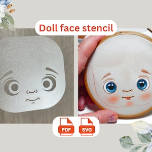 Doll Face stencil sjabloon voor doe-het-zelf ambachten: borduurwerk, schilderen en CriCut ambachten SVG/PDF-bestand afbeelding 1