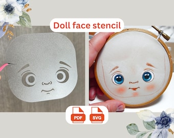 Doll Face stencil sjabloon voor doe-het-zelf ambachten: borduurwerk, schilderen en CriCut ambachten SVG/PDF-bestand