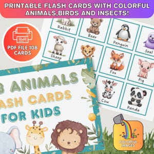 Cartões flash imprimíveis com animais adoráveis | Download instantâneo | Cartões Montessori | Cartões pré-escolares | Cartões educacionais para impressão