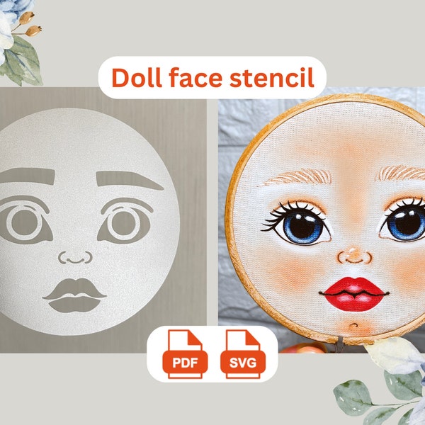 Doll Face Stencil Template For Hand Embroidery or Painting CriCut Compatible (4x4 Inches) SVG/PDF File