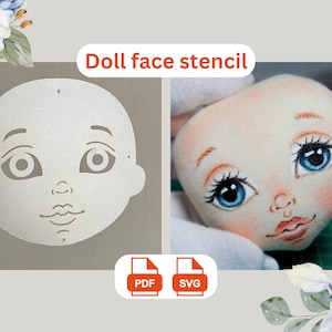 Plantilla de plantilla de cara de muñeca para bordado a mano o pintura compatible con CriCut (4x4 pulgadas) Archivo SVG/PDF