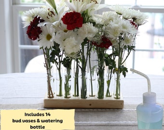 Bud Vase Centerpiece Wood Flower Holder Candle Base Centerpiece Easter Centerpiece Rustic Boho Propagation Tubes