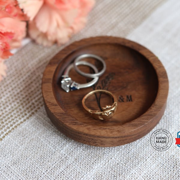 Wooden Jewelry Ring Tray Dish Engagement Ring Custom Personalized Wedding Engagement Bridesmaid Wedding Party Mini Walnut