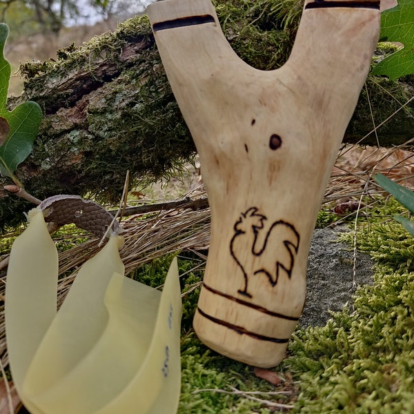 Lance pierre traditionnel "Coq Fier" en bois d'orme champêtre ,fronde, catapulte