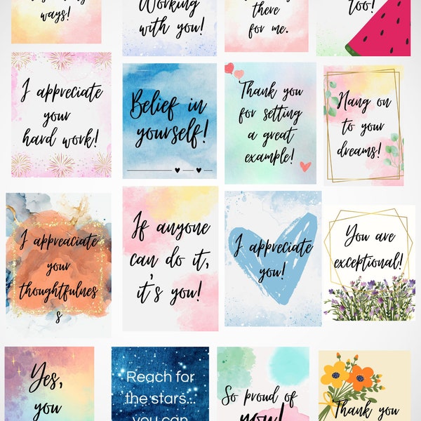 Digital postcards | Positive Affirmations | Set 47 pieces | Thank you card | Printable Positivity Postcards - Instant Download