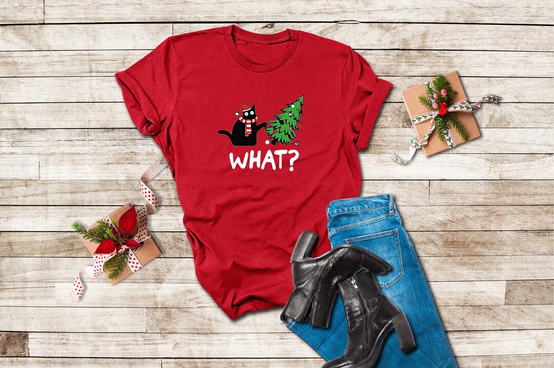 Christmas Cat What Shirt, Black Cat Christmas Shirt, Christmas Cat Tee