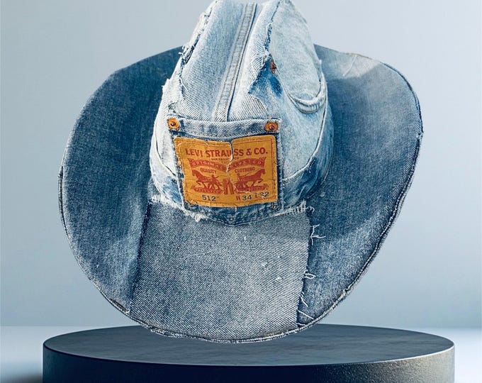 Custom Crafted Hand  Made with Denim Cowboy Hat 23 inch crown made to order