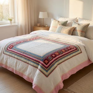 Handmade Crochet Blanket for Double Bed, Queen Size Knitted Blanket, Boho Bedspread, Granny Square Throw, Cozy Home Decor Gift