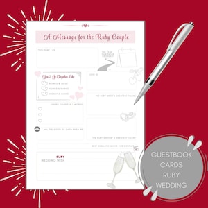 Libro de visitas del 40 aniversario | Tarjetas imprimibles para que las completen los invitados a la boda Ruby | Regalo y deseo de boda de rubí perfecto | Incluye funda