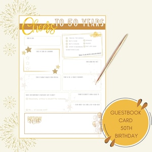 50th Birthday Guest Book | Printable Cards for birthday Guests to Fill Out | Perfect 50th Birthday Gift | Includes Cover | Golden Birthday