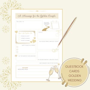 Libro de visitas del 50 aniversario | Tarjetas imprimibles para que los invitados a las bodas de oro las completen | Regalo y deseo perfectos para bodas de oro | Incluye funda