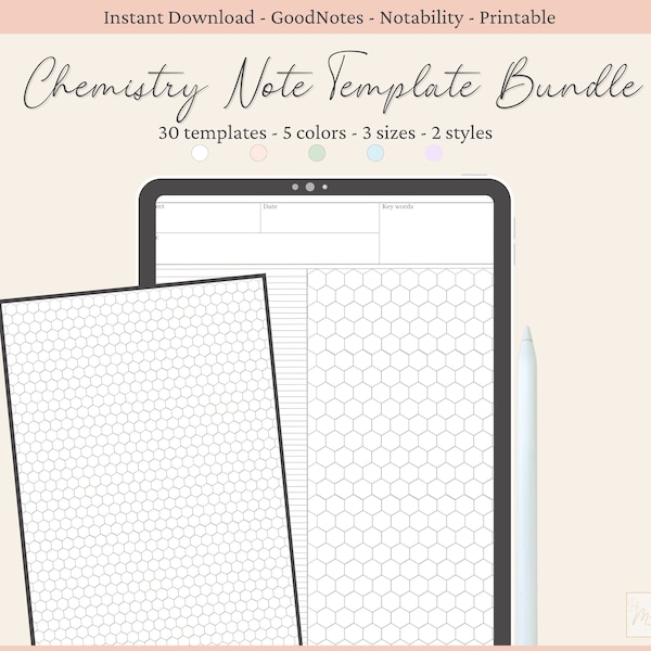 Chemistry Notes Template Bundle, Digital Template, Goodnotes, Notabilty, Organic Chemistry, Hexagon Note Sheet, Note taking