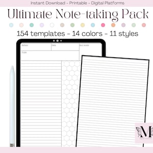 Pacchetto definitivo per prendere appunti di modelli digitali: ideale per Goodnotes, Notability, OneNote e Notion Planner