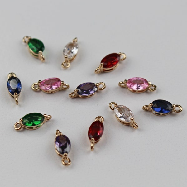 2pcs Oval Crystal Charm Connector, Gold Plated Charm, Earring Making Charm, Jewelry Supplies Wholesale, Multi Color Glass Charm, 11x4mm