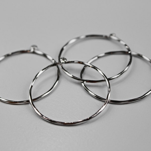 4pcs Platinum Plated Open Bezel Pendant, Silver Wavy Hoop for Earring Making, Platinum Hoop Finding, High Quality Findings, Silver Hoop,32mm