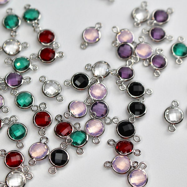 10pcs Real Platinum Plated Glass Charms, Faceted Flat Round, Mixed Color Charms for Jewelry, Wholesale Jewelry Supplies, 9x7mm