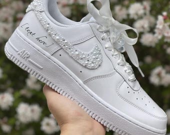 Personalized Bridal Sneakers: Hand-made Pearl Crystal Air Force 1