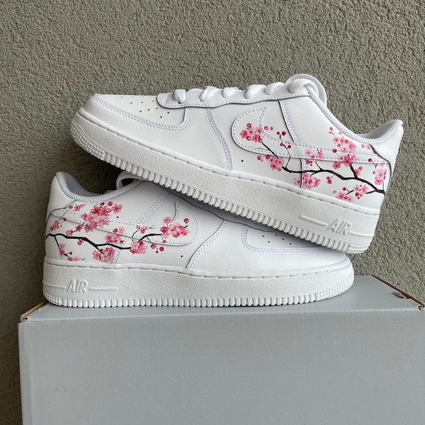 Sakuras Custom Nike Air Force 1 | Personalized Sneakers | Custom Nike AF1 - Custom Sakura Flowers Air force 1