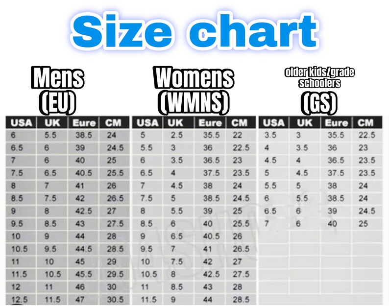 size chart for air force ones