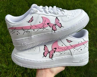 Pink Butterflies Custom Nike Air Force 1 | Personalized Sneakers | Custom Nike AF1 - Custom Pink Butterflies Air force 1