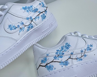 Hand-Painted Blue Sakura Nike Air Force 1 | Custom Sneakers