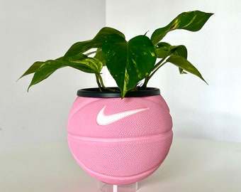 Pink Mini Basketball Planter on stand - standing basketball flower pot - hypebeast home decor - cool tiktok trend gift