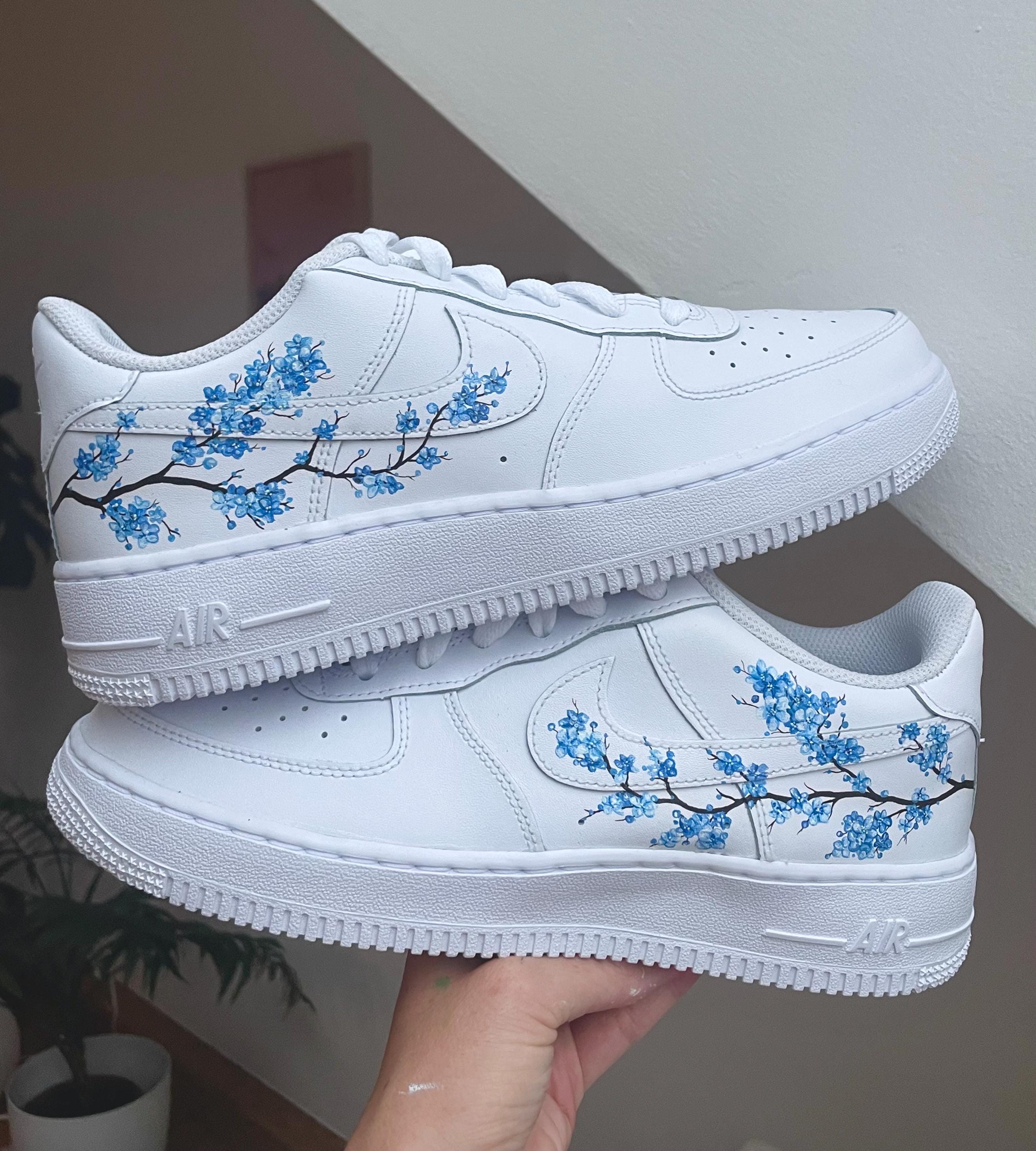 Hand-painted Blue Sakura Nike Air Force 1 | Custom Sneakers - Etsy
