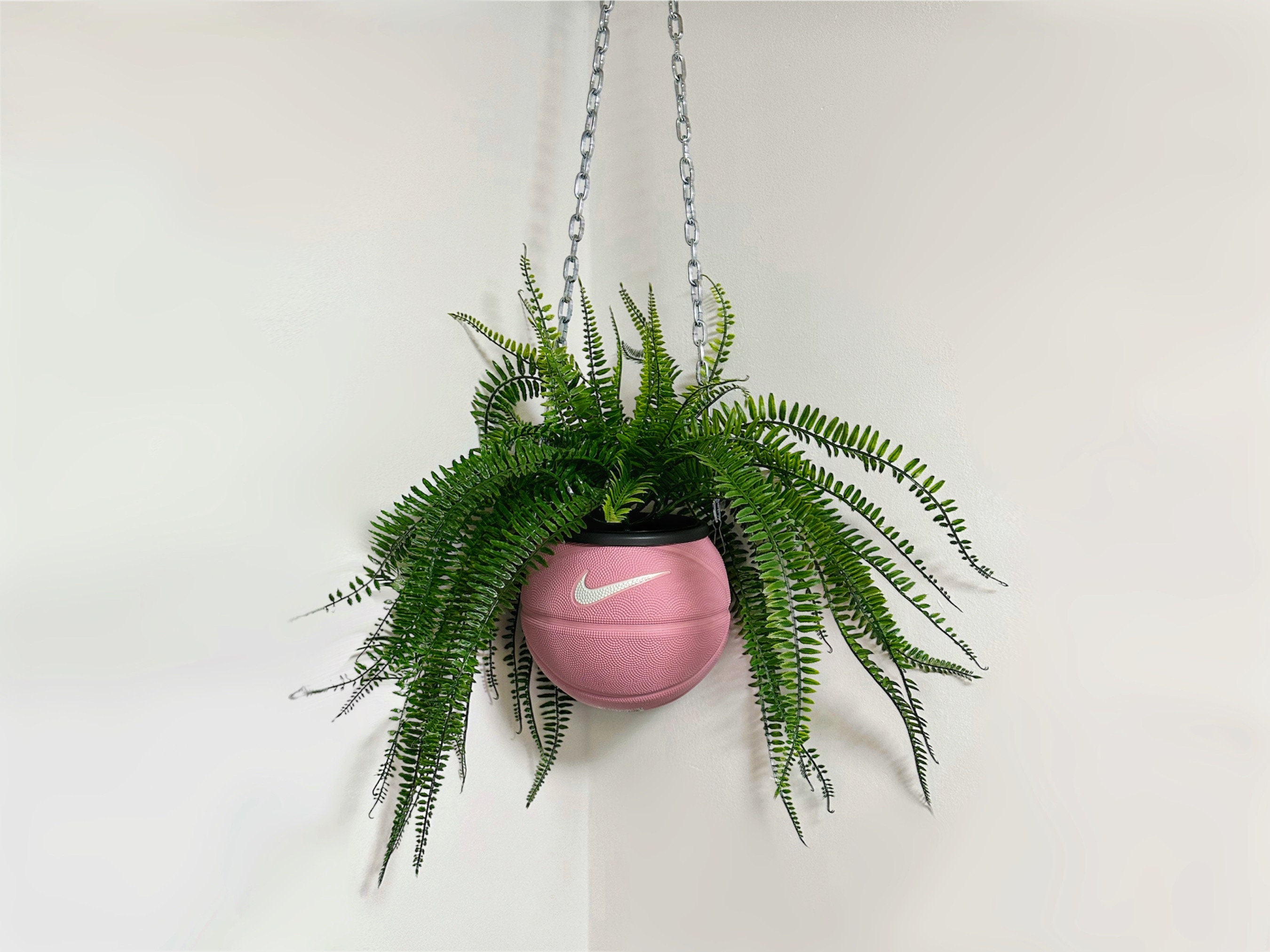 Pink Mini Basketball Planter on Chain Basketball Flower Pot Hanging