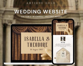Luxury Antique Gold Wedding Website Template | Editable Canva Wedding Site | Elegant Digital Design