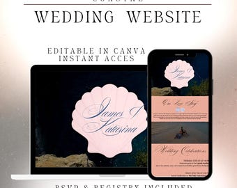 Coastal Wedding Website Template | Editable Canva Beach Wedding Site (Digital Download)
