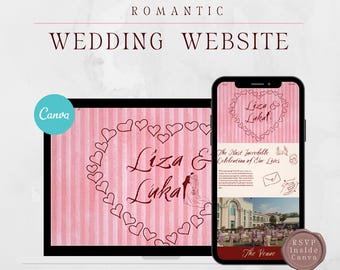 Romantic Wedding Website Template | Pink Canva Design with RSVP (Digital Download)