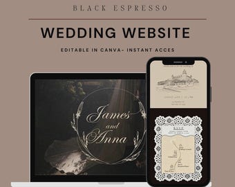 Dark Espresso Vintage Wedding Website Template, Luxury Canva Editable (Digital Download)