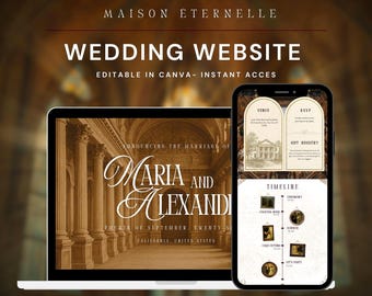 Vintage Wedding Website Template, Elegant Canva Design (Digital Download)