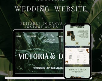 Tropical Wedding Website Template, Destination Beach Wedding Canva Site (Digital Download)