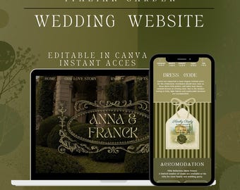 Italian Garden Wedding Website, Canva Editable, Tuscany Botanical Theme (Digital Download)