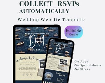 Blue Coast Wedding Website Template | Editable Canva Coastal Design (Digital Download)