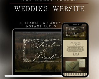 Old Money Garden Wedding Website Template, Elegant RSVP, Canva Editable (Digital Template)