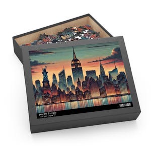 New York City-puzzel (500, 252, 120 stukjes) Serene skyline van NYC met ingetogen kleuren in de schemering. Elegante Urban Art-puzzel!