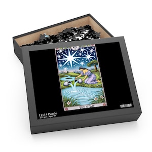 The Star Tarot Card Puzzle (500, 252, 120 stukjes) - Serene nachtelijke hemel met levendige sterren en symbolisch beeldontwerp!