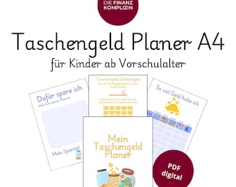 Pocket money planner DIN A4 for children as PDF | 41 pages to print | Saving, donating, investing, including parental guidance | Financial knowledge