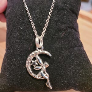 Stainless Steel Necklace with Fairy on the Moon Charm