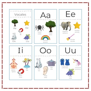 flashcards de voyelles en espagnol -feuilles de travail sur les voyelles - espagnol/anglais-activités pour l'école à la maison- voyelles imprimables