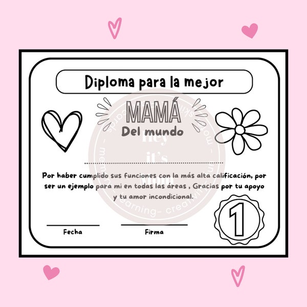 Spanish Activity sheets for Mother's Day-Mother's Day Activity for Children-Diploma for the Best Mom.