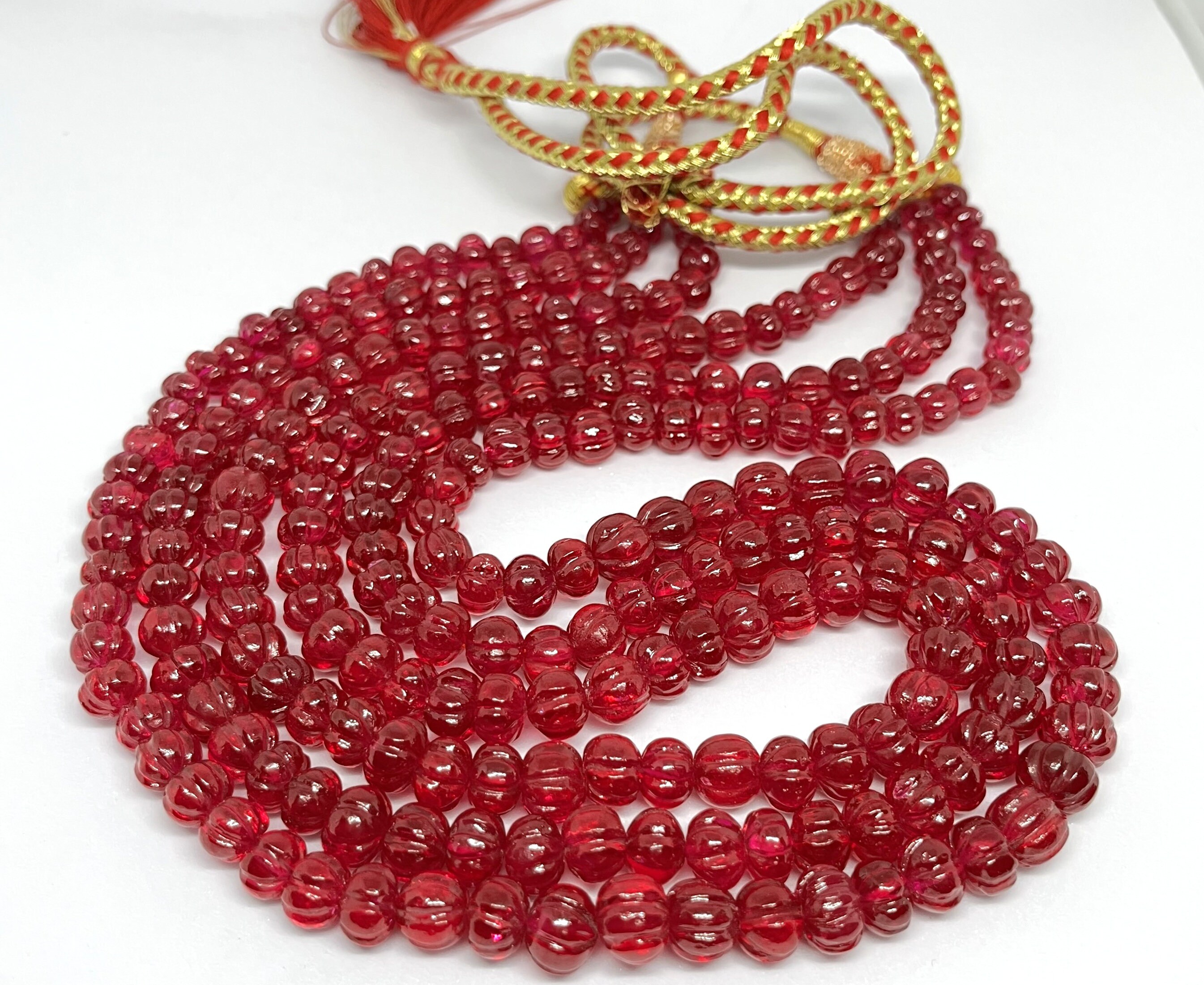 Rare Ruby Corundum Melon Beads Ruby Hand Carved Beads Ruby Pumpkin ...