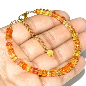 AAA+Rare Padparadscha Sapphire Beads Bracelet Sapphire Faceted Rondelle Beads Yellow Sapphire Gemstone Bead Sparkle Sapphire Bracelet 7 Inch